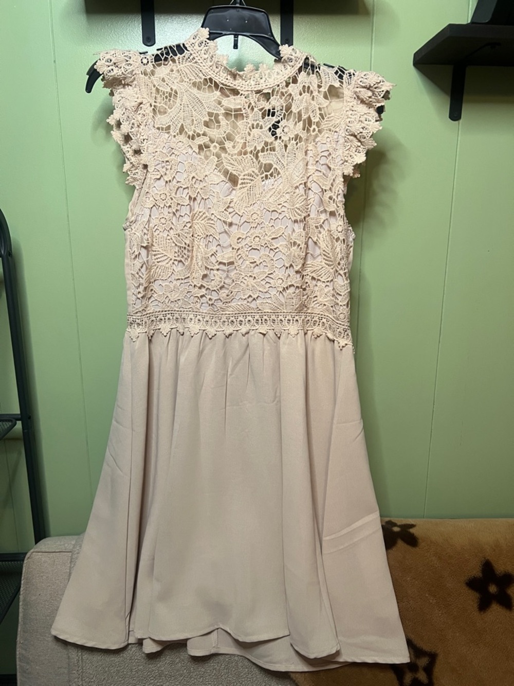 SHEIN Cream Lace Yoke A-Line Dress for Girls